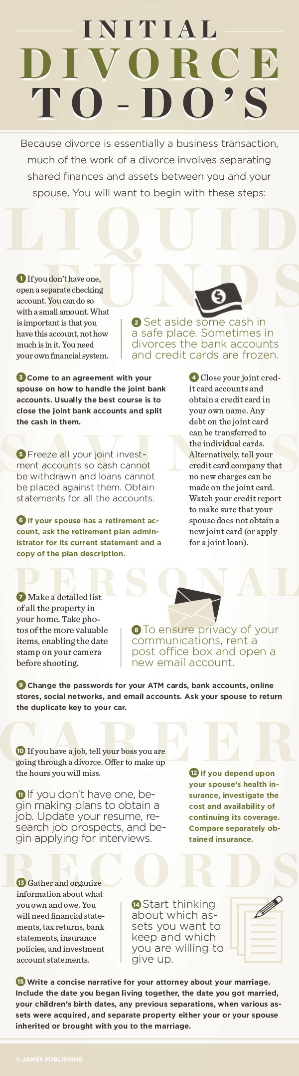 Austin divorce attorney - Initial Divorce To-Do's Infographic